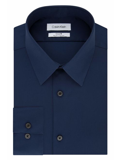 Calvin Klein Men's Dress Shirt Slim Fit Non Iron Stretch Solid, Blue Ocean, 17" Neck 34"-35" Sleeve (X-Large)