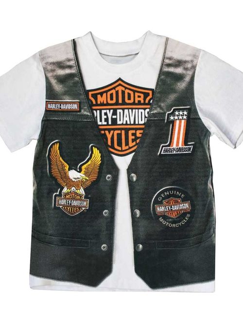 Harley-Davidson Little Boys' Printed-On Motorcycle Vest Short Sleeve Tee 1072625, Harley Davidson