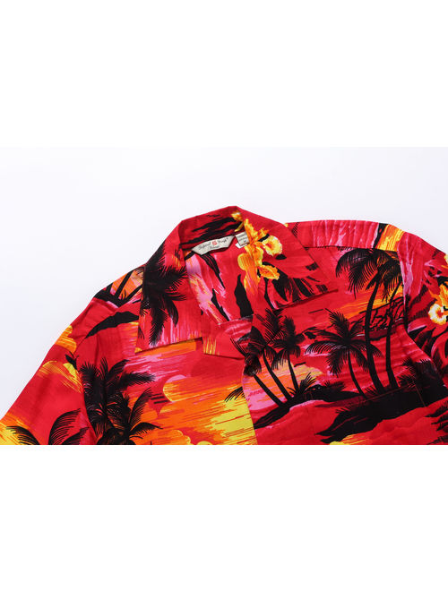 Men's Hawaiian Shirt Aloha Shirt L Sunset Red