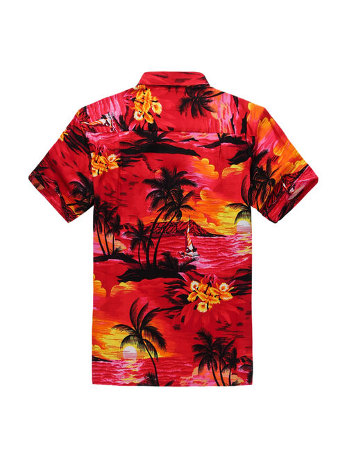 Men's Hawaiian Shirt Aloha Shirt L Sunset Red