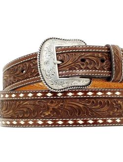 Nocona N2497802-34 Mens Tooled Tapered Belt with Stitching, Brown - Size 34