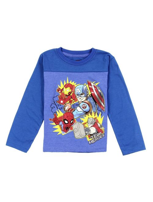 Marvel Avengers Little Boys' Toddler Long Sleeve Colorblock Tee, Blue (2T)