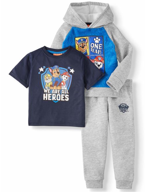 Paw Patrol Short Sleeve Graphic T-shirt, Colorblock Pullover Hoodie & Jogger, 3pc Outfit Set (Toddler Boys)