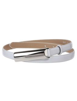 3/4 Inch (19mm) Rectangular Stitching Feather Edged Skinny Faux Patent Leather Dress Belt