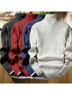 Mens Winter Warm Knitted High Roll Turtle Neck Pullover Sweater Jumper Tops