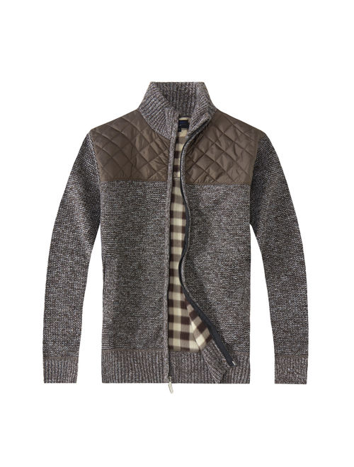 Gioberti Men's Knitted Full Zip Cardigan Sweater With Soft Brushed Flannel Lining