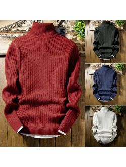 Winter Men's Warm Cotton Stretch Slim Basic T Shirt Tee Top High Neck Pullover Jumper Sweater Turtleneck Knitwear M-3XL