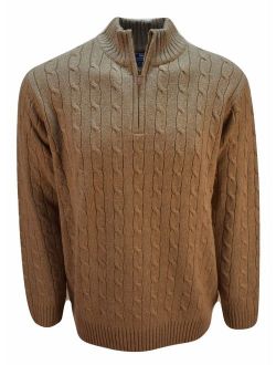 Men's Cotton Cashmere-Wool Blend Cable Quarter Zip Sweater $185 in Driftwood (XS)