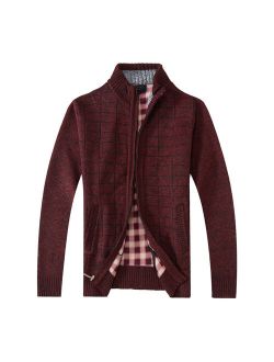Men's Knitted Full Zip Cardigan Sweater With Soft Brushed Flannel Lining