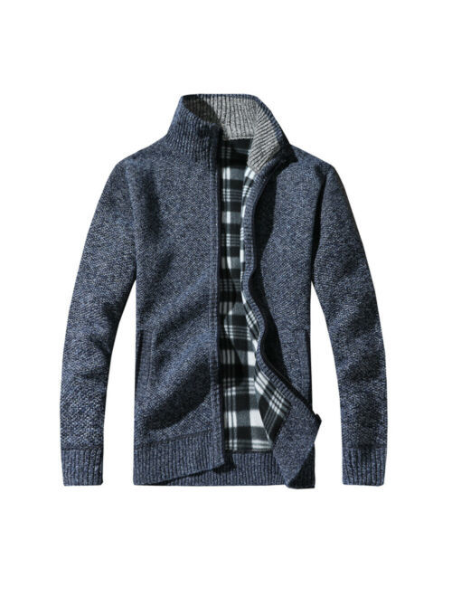 Hot Mens Winter Warm Slim Sweater Knitted Cardigan Jumper Zip Fleece Lined Coat