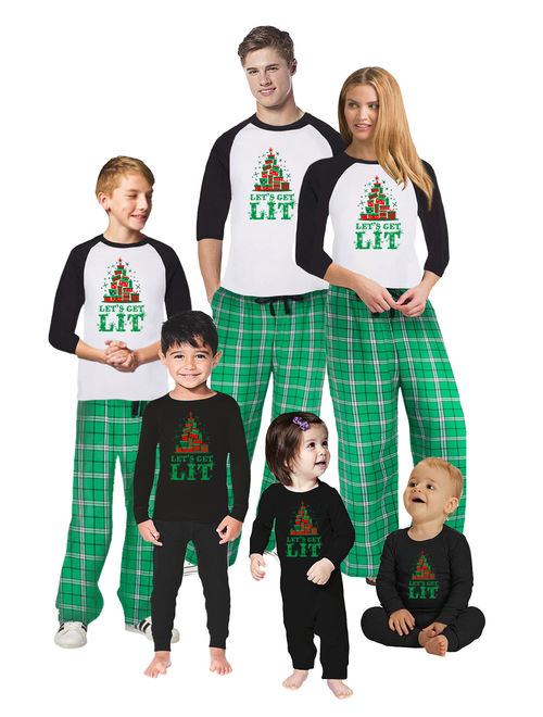 Awkward Styles Matching Christmas Pajamas Set Green Let's Get Lit Family Sleepwear