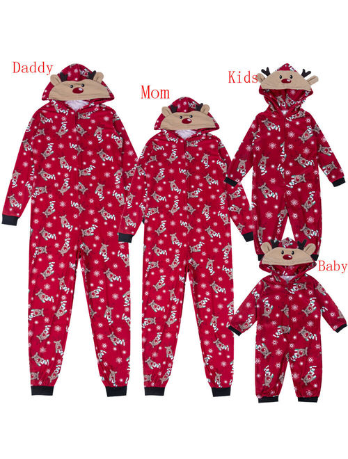 Multitrust Family Matching Mens Womens Kids Elk Christmas Pyjamas Nightwear Romper Zip Pajamas
