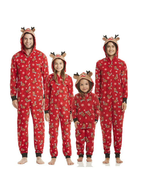 Multitrust Family Matching Mens Womens Kids Elk Christmas Pyjamas Nightwear Romper Zip Pajamas