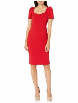 Women's Mock Neck Sheath with Puff Ruched Sleeves