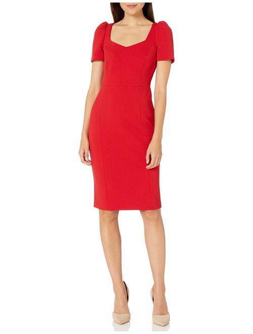 Calvin Klein Women's Mock Neck Sheath with Puff Ruched Sleeves
