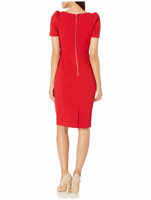 Calvin Klein Women's Mock Neck Sheath with Puff Ruched Sleeves