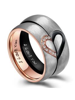 His & Hers Real Love Heart Promise Ring Stainless Steel Couples Wedding Engagement Bands Top Ring, 6mm