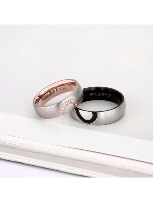 Morningkoffee.com:His & Hers Real Love Heart Promise Ring Stainless Steel Couples Wedding Engagement Bands | Best Gift IdeasFor Him Her Significant Other Wife Husband Girlfriend