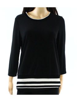 Women's Long Sleeve Top with-Sweater Trim, Black, L