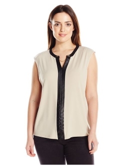 Women's Plus-Size V-Neck Tank with Faux Leather and Chain