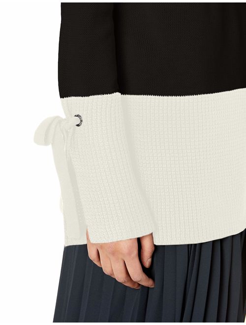 Calvin Klein Women's Mockneck Colorblock Sweater with Tie