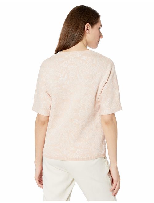 Calvin Klein Women's Short Sleeve Floral Jacquard Sweater