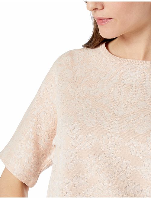 Calvin Klein Women's Short Sleeve Floral Jacquard Sweater