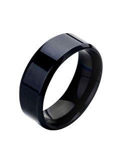 Wintefei Fashion Simple Unisex Lovers Stainless Steel Mirror Finger Rings Jewelry Gifts - Black US 12