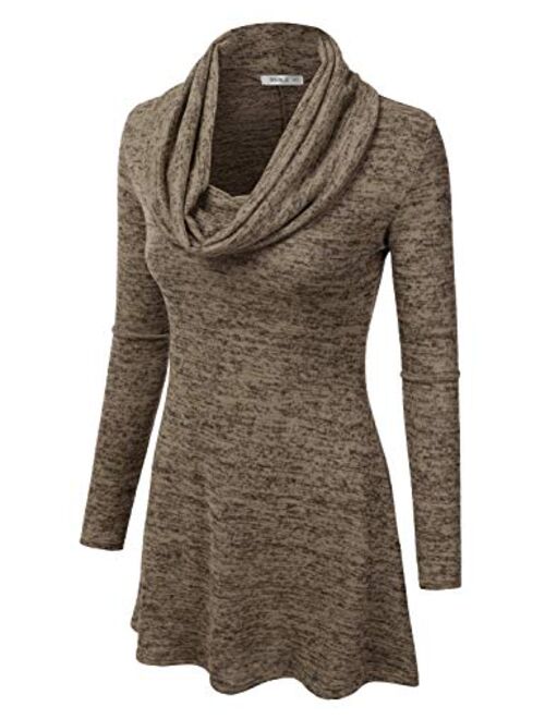 Doublju Marled Cowl Neck A-Line Tunic Sweater Dress Top for Women with Plus Size
