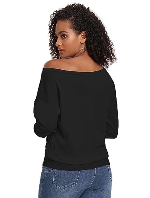 Womens Tops Plus Size Sweatshirts Sweaters Shirts Long Sleeve Oversized Off Shoulder T-Shirts