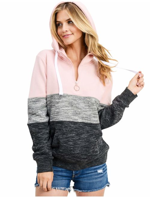 ovticza Hoodies for Women Fashion Hoodies & Sweatshirts Pullover 1/4 Zipper Long Sleeve Striped Cozy Pullover Hoodies 