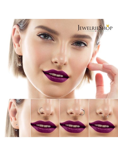 JewelrieShop Nose Rings Hoop 20G Stainless Steel Nose Piercing Jewelry Fake Lip Hoop Rings for Women Men