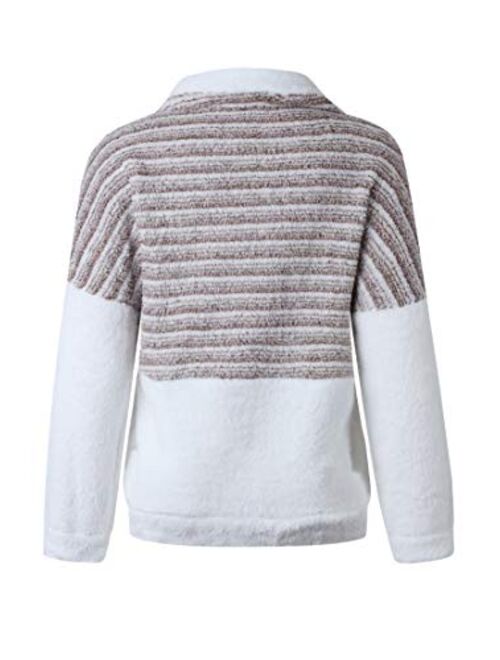 Alelly Women's Zipper Sherpa Pullover Soft Fuzzy Fleece Sweatshirt Jacket Sweater Winter Coat