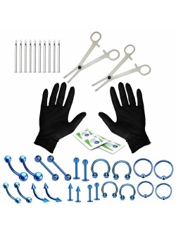 BodyJ4You 36PC Professional Piercing Kit Surgical Steel 14G 16G Belly Ring Tongue Tragus Nipple Nose