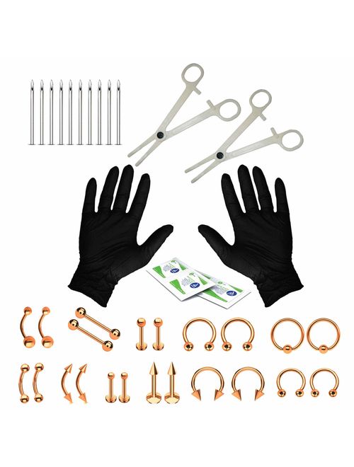 BodyJ4You 36PC Professional Piercing Kit Surgical Steel 14G 16G Belly Ring Tongue Tragus Nipple Nose