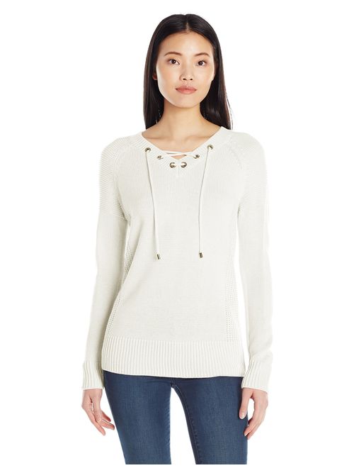 Calvin Klein Women's V-Neck Lace Up Sweater