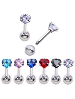 PiercingJ 8-12pcs Unisex Cubic Zirconia Gem Stainlss Steel Barbell Earring/Cartilage Helix Earring/Stud Earring
