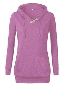 VOIANLIMO Women's Sweatshirts Long Sleeve Button V-Neck Pockets Pullover Hoodies