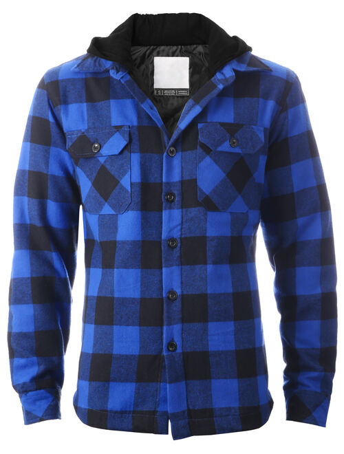 Ma Croix Mens Hooded Flannel Shirts Quilted Plaid Jacket
