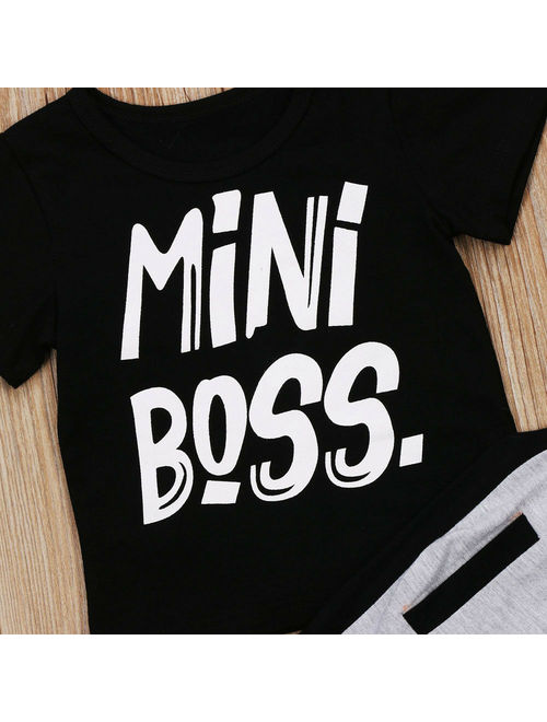 Fashion Toddler Kids Baby Boy Summer Mini Boss T-shirt Tops Pants Harem 2PCS Outfits Set Clothes 1-6T