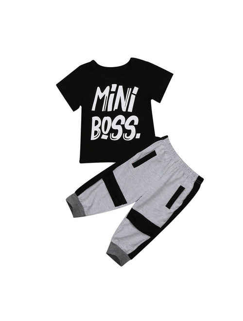 Fashion Toddler Kids Baby Boy Summer Mini Boss T-shirt Tops Pants Harem 2PCS Outfits Set Clothes 1-6T