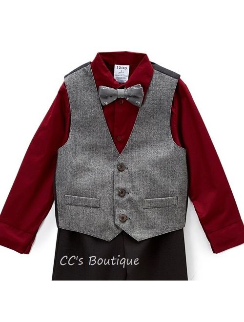 Boys IZOD black burgundy suit 5 6 NWT dress shirt gray pants outfit Christmas
