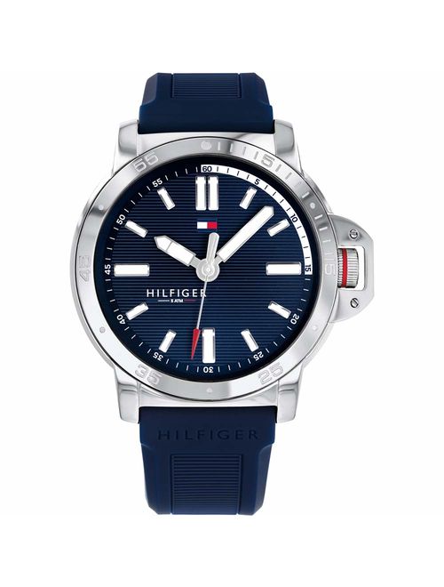 Tommy Hilfiger Men's Stainless Steel Quartz Watch with Silicone Strap, Blue, 22 (Model: 1791588)