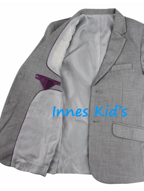 Boys 5 Piece Slim Fit Formal Dress Suit Set with Tie and Vest Grey Navy Charcoal