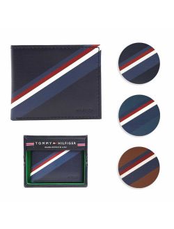 New Tommy Hilfiger Men's Leather Double Billfold Passcase Wallet & Valet