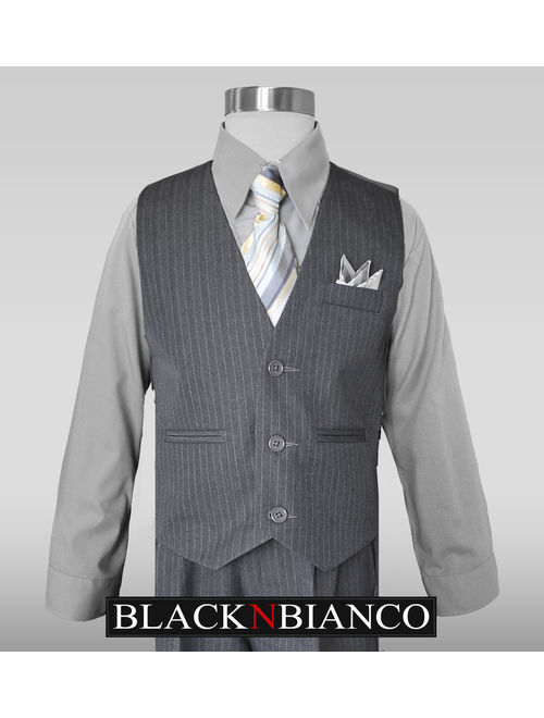Boys Grey Pinstripe Vest Suits with Matching Tie