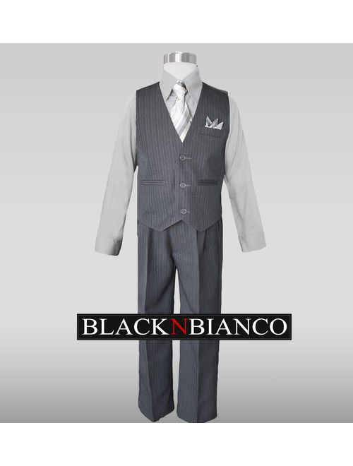 Boys Grey Pinstripe Vest Suits with Matching Tie