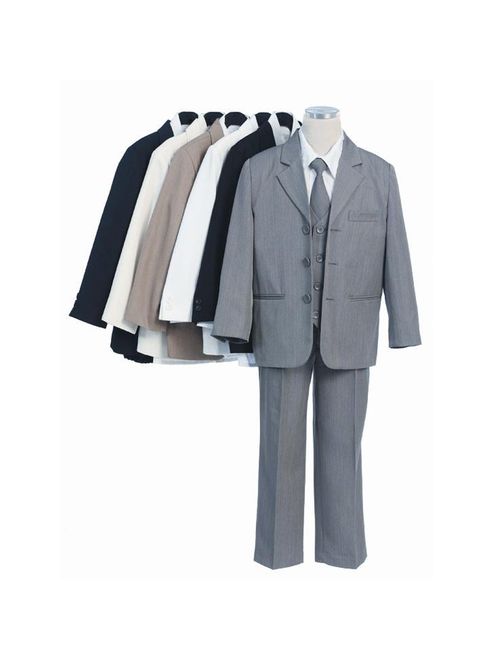 Sweet Kids Boys Black Jacket Shirt Tie Vest Pants Husky Size Suit 8-20