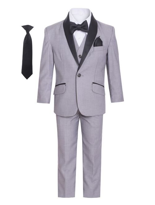 Magen Kids Boys Gray Black Shawl Lapel Jacket 7 Pc Formal Suit