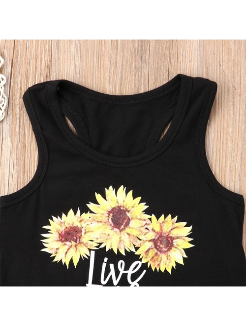 2PCS Toddler Baby Kids Girl Summer Clothes Live in The Sunshine Sunflower Vest Tank Tops+Denim Short Pants Outfit Set 1-2 Years